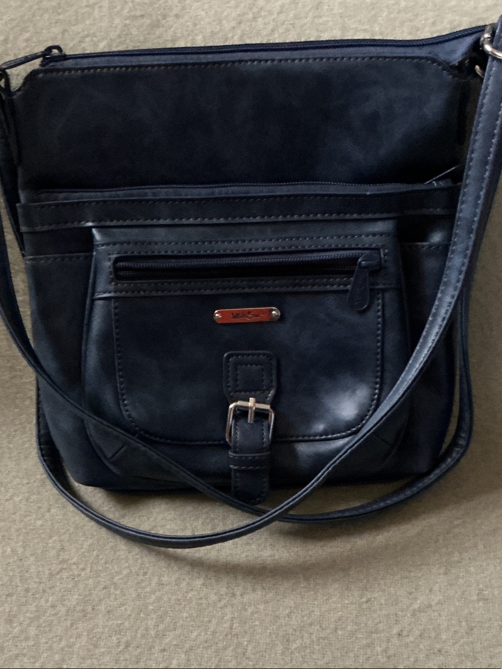 Classic Navy Crossbody with Front Pocket and Buckle Detail